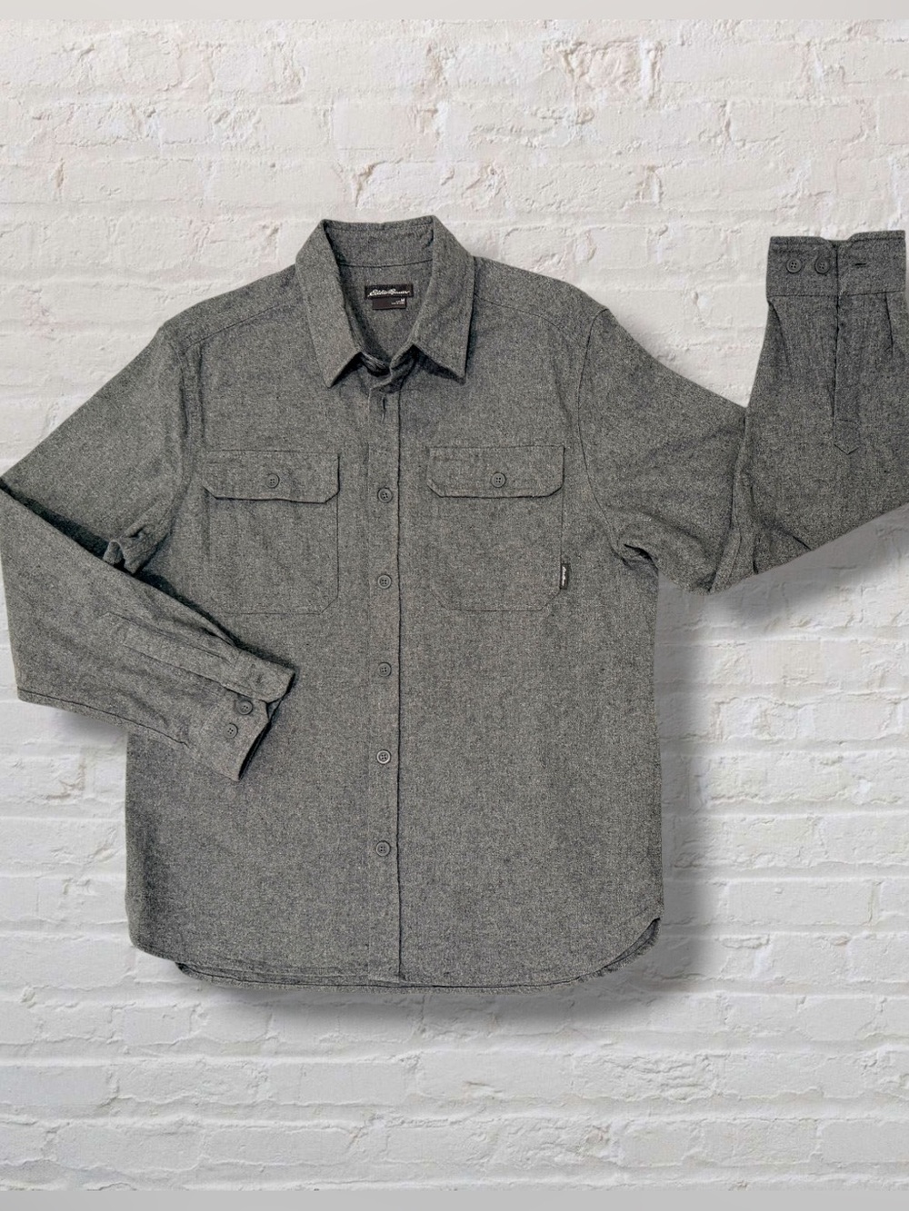Eddie Bauer Men’s M Double Brushed Chamois Shirt Gray 100% Cotton Flannel